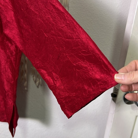 Eileen Fisher Woman Red Crinkle Silk Mandarin Collar Button Down Shirt Jacket 3X - Picture 6 of 12